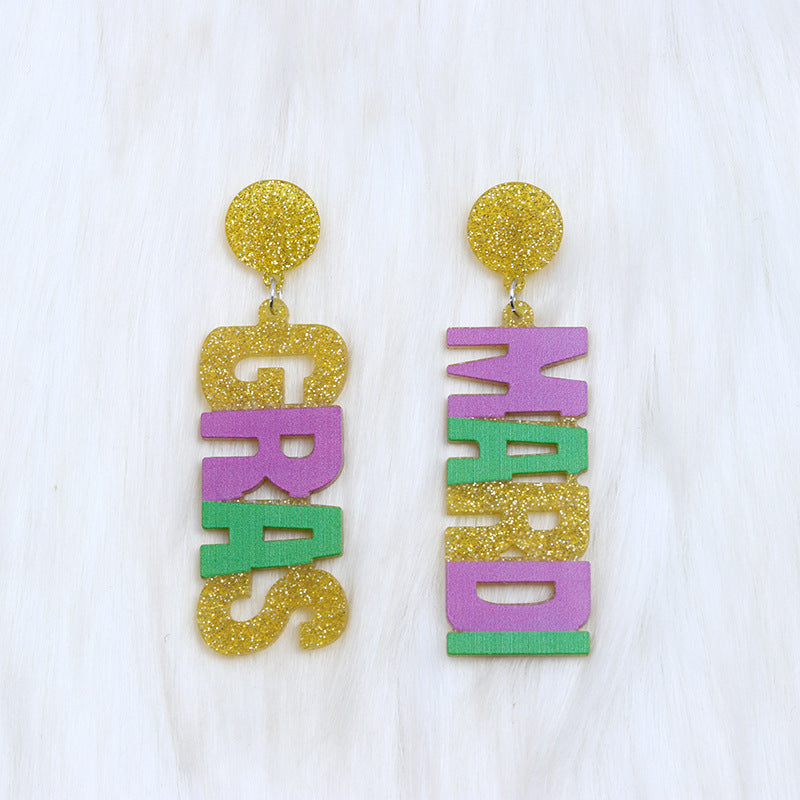 Wholesale Carnival Vintage Crown Mask  Mardi Gras Earrings